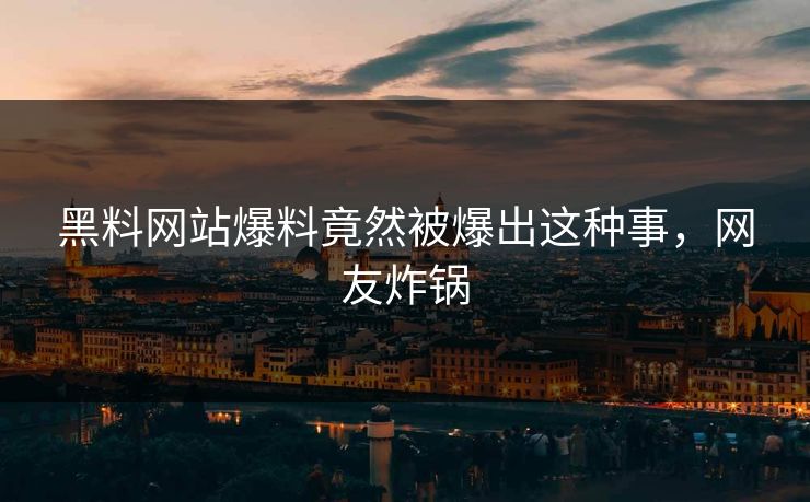 黑料网站爆料竟然被爆出这种事，网友炸锅