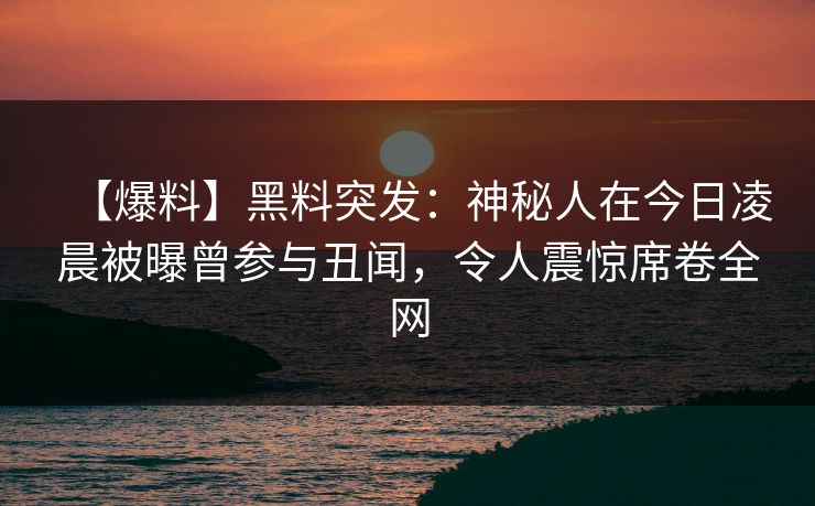 【爆料】黑料突发：神秘人在今日凌晨被曝曾参与丑闻，令人震惊席卷全网