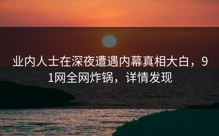 业内人士在深夜遭遇内幕真相大白，91网全网炸锅，详情发现