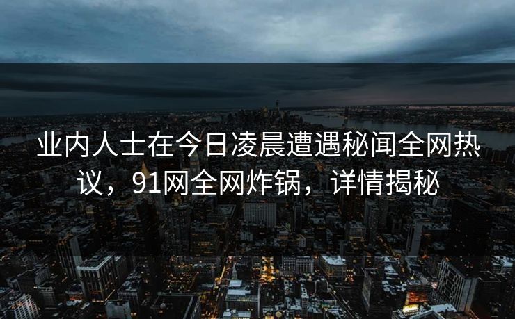业内人士在今日凌晨遭遇秘闻全网热议，91网全网炸锅，详情揭秘