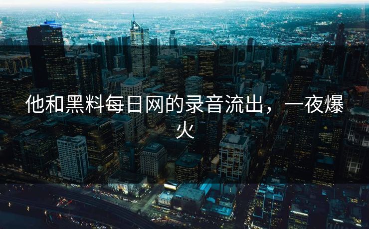 他和黑料每日网的录音流出，一夜爆火