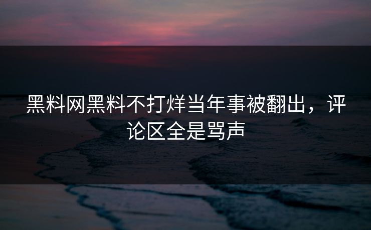 黑料网黑料不打烊当年事被翻出，评论区全是骂声
