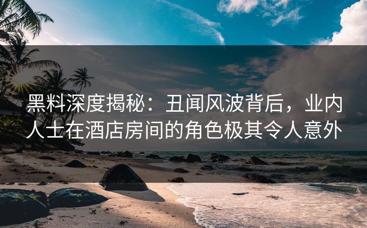 黑料深度揭秘：丑闻风波背后，业内人士在酒店房间的角色极其令人意外
